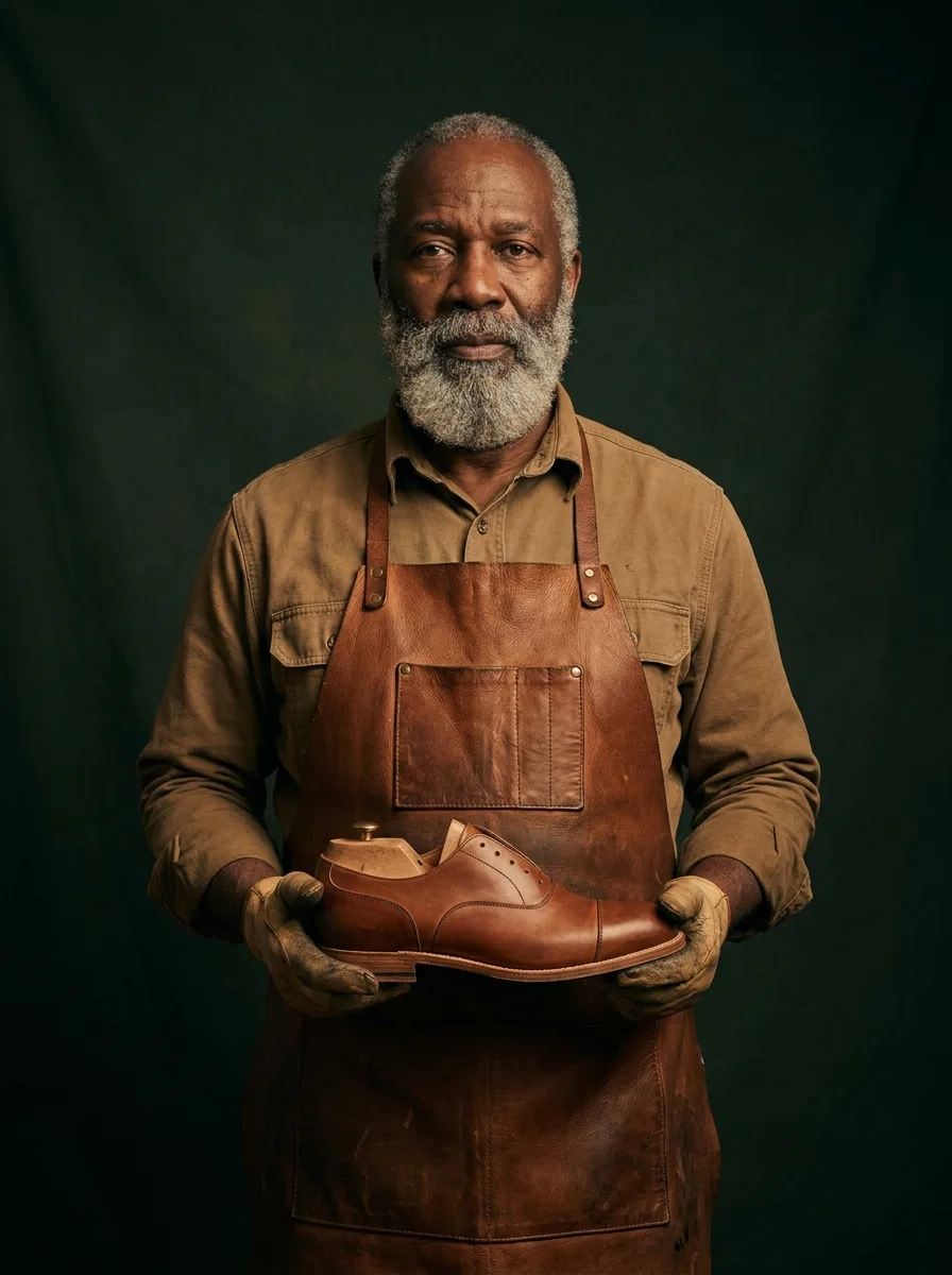 The Shoemaker cradling a half-finished oxford